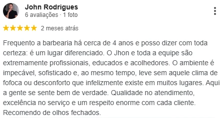 Avaliação 5 estrelas no Google, cliente da Don Jhon Barber Shop