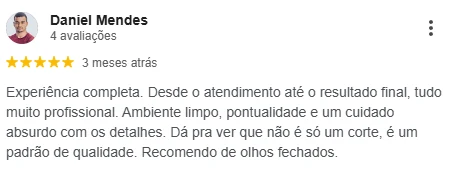 Avaliação 5 estrelas no Google, cliente da Don Jhon Barber Shop