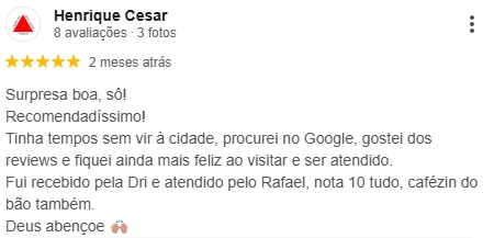Avaliação 5 estrelas no Google, cliente da Don Jhon Barber Shop